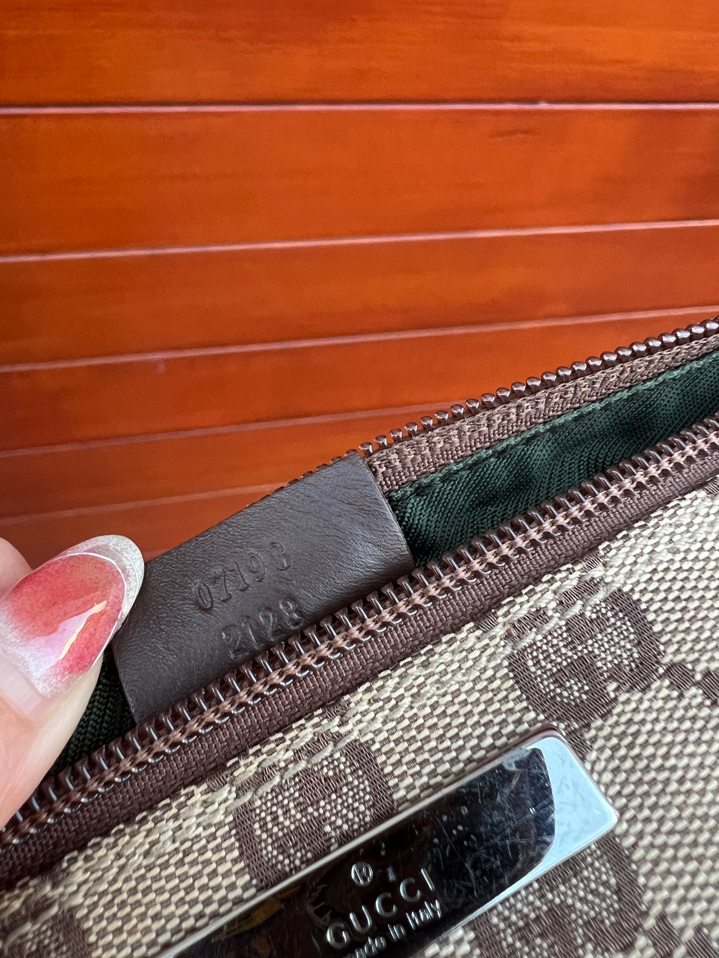 Pre-loved Gucci vintage GG Canvas Boat Baguette Bag Brown