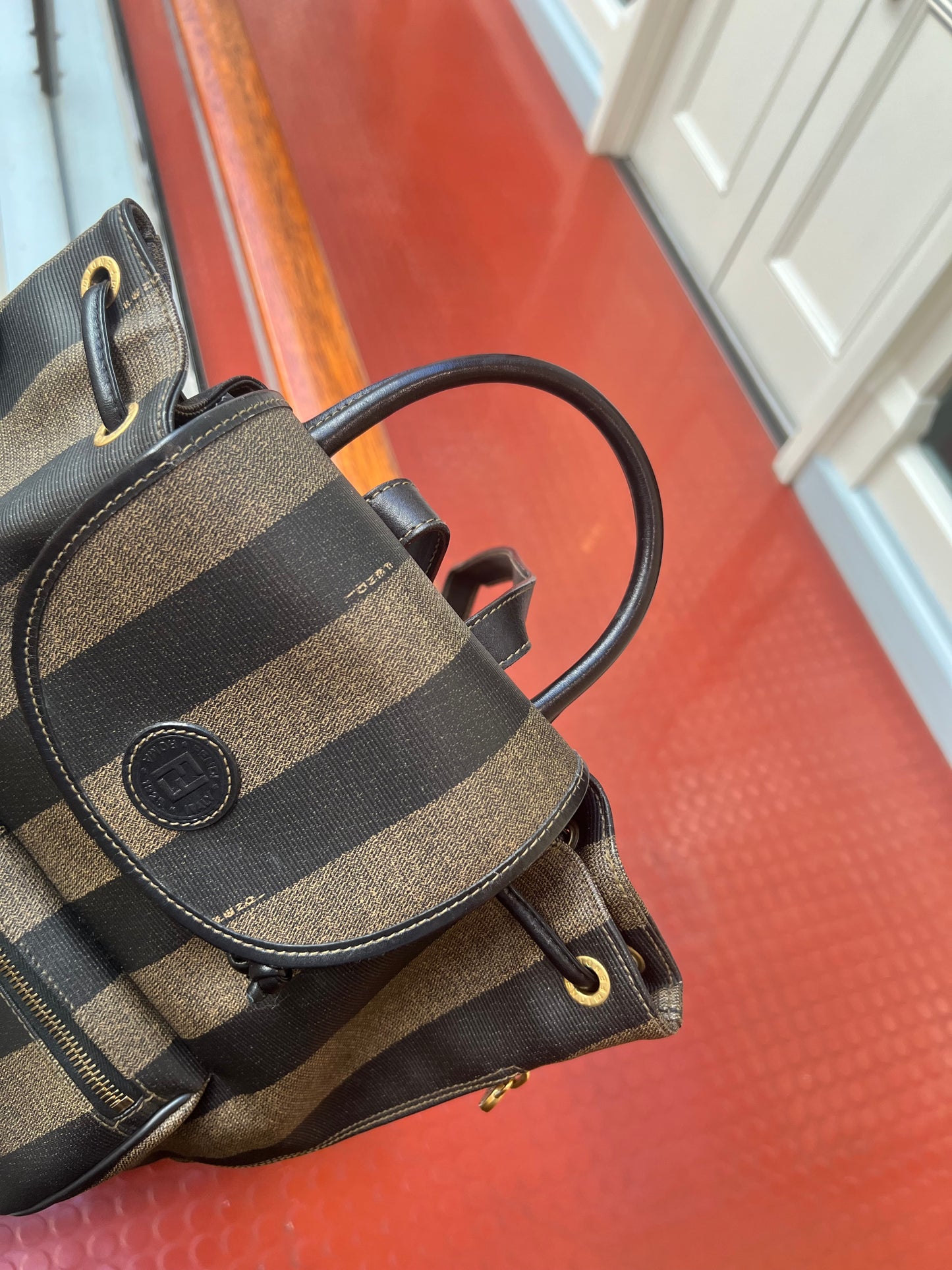Pre-loved Fendi Vintage Backpack in Brown Pequin Striped