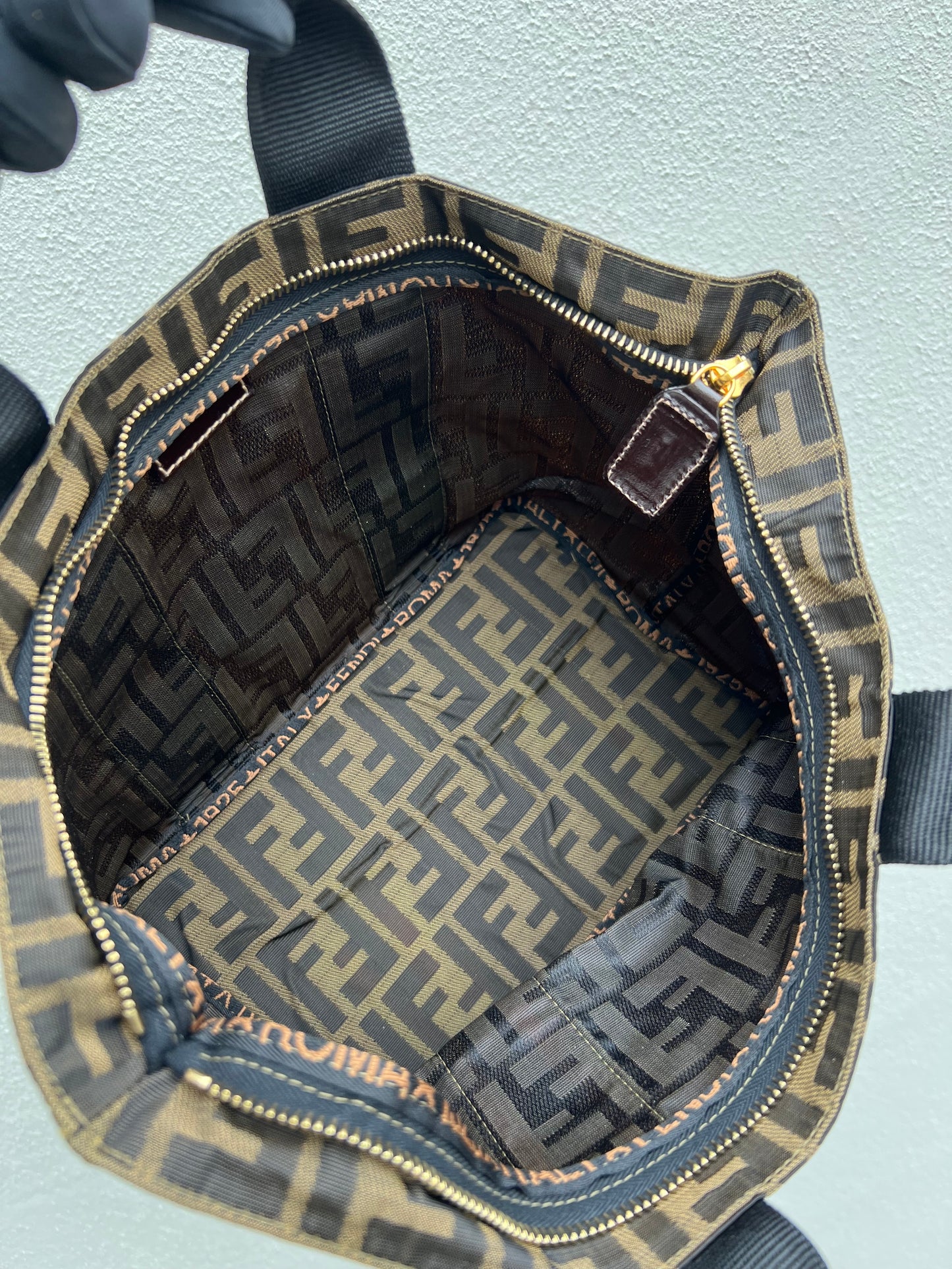 Pre-loved FENDI Zucca Canvas Hand Bag Brown