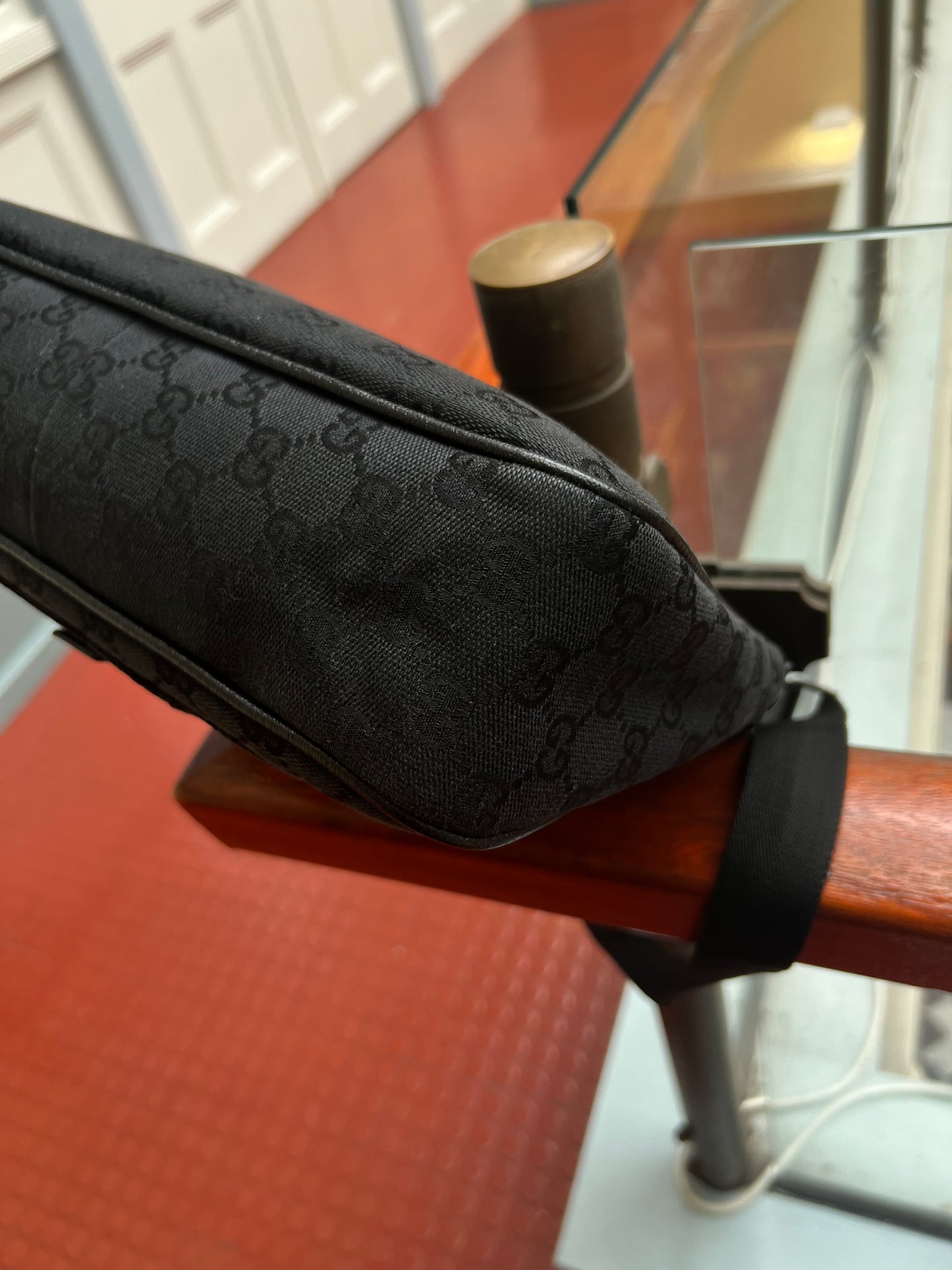 Pre-loved Gucci Black GG Canvas and Leather Crossbody Bag