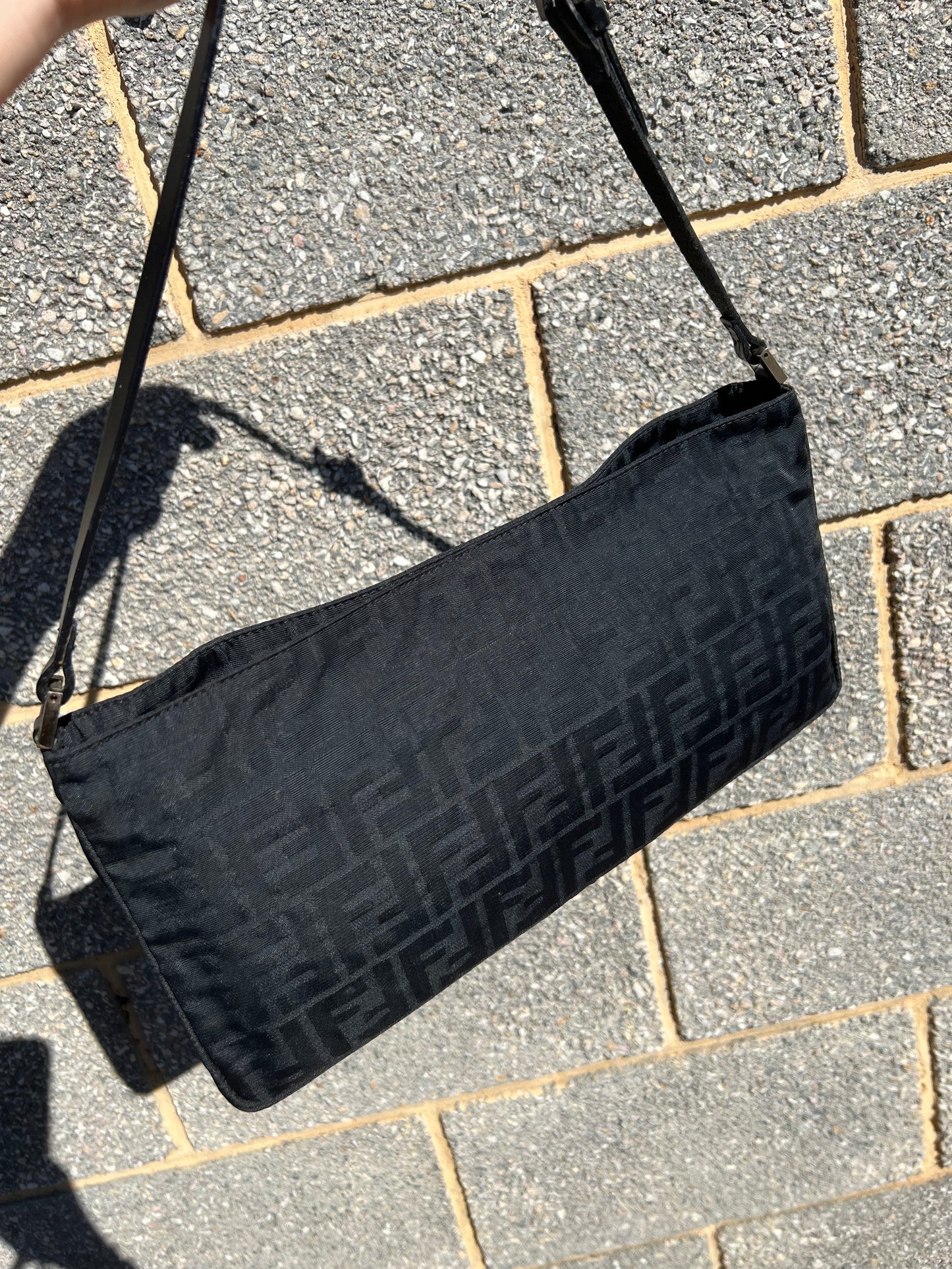 Pre-loved Fendi Zucco Print Hobo Shoulder Bag Black