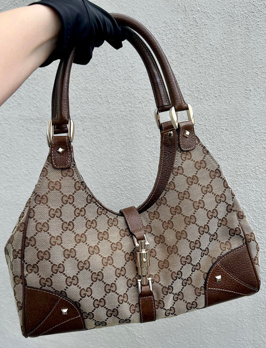 Pre-Loved Gucci GG Canvas Nailhead Jackie Bardot