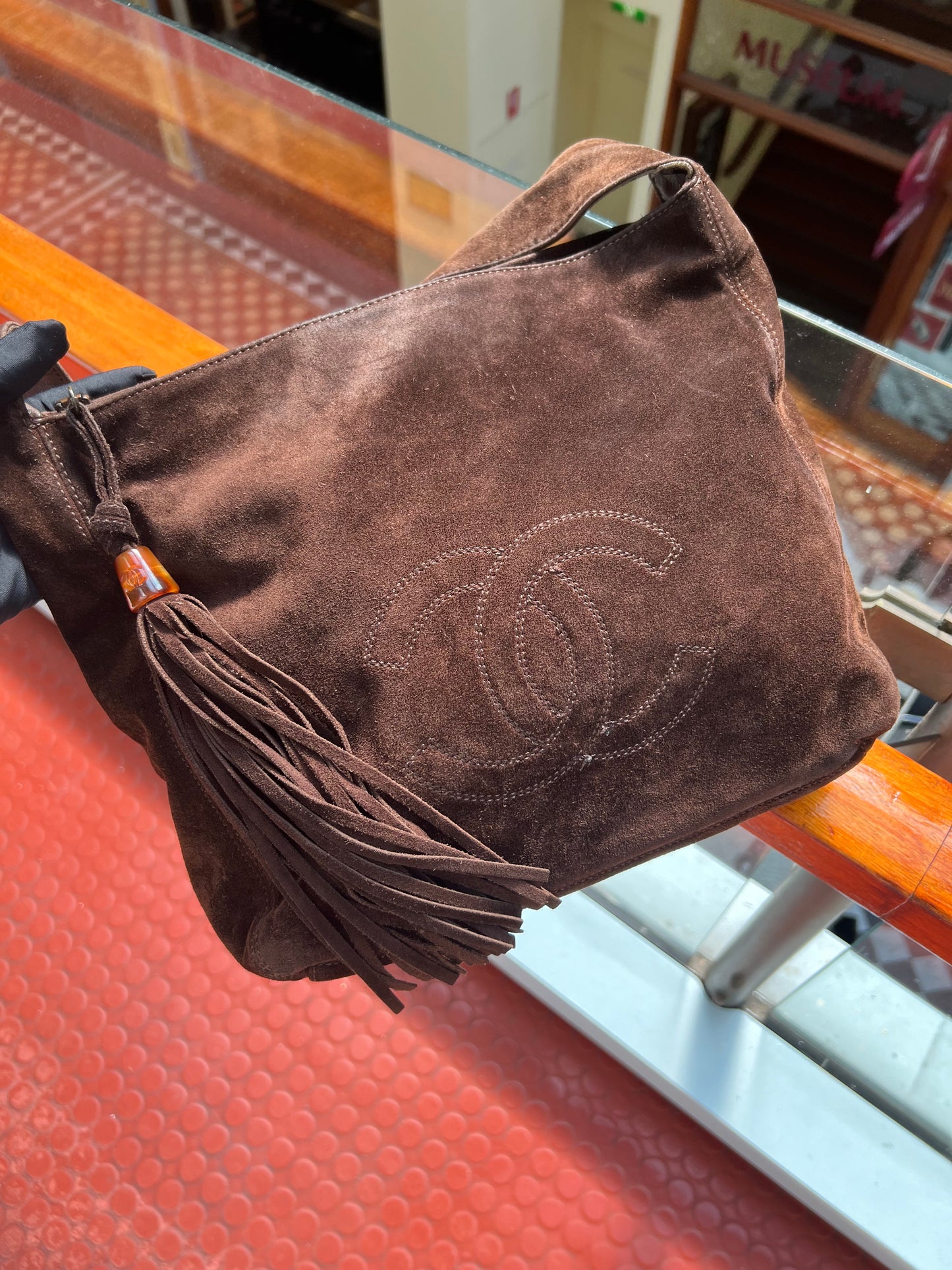 Pre-loved Chanel Vintage Brown Suede Tassel CC Shoulder Bag