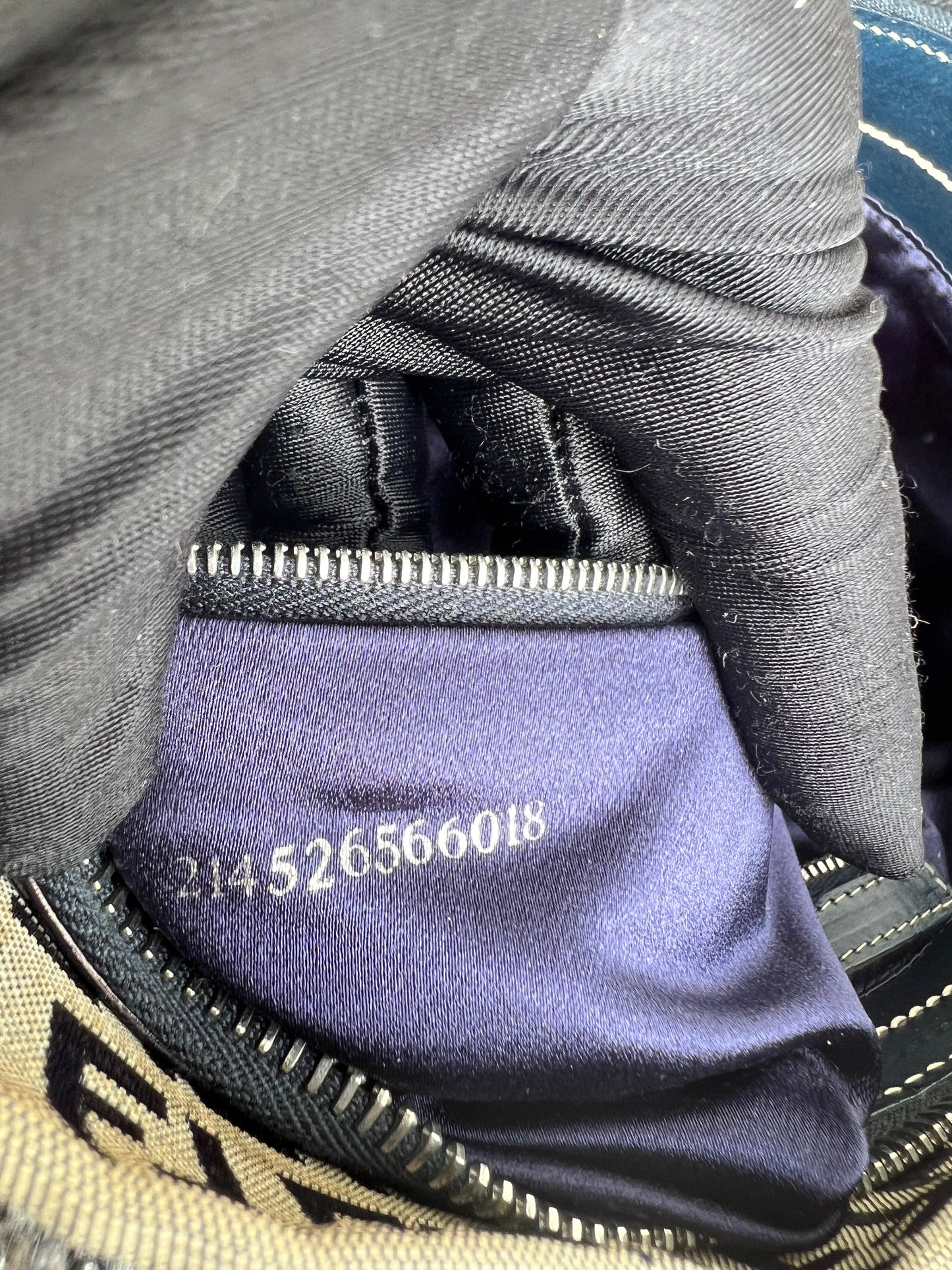 Pre-loved Fendi Monogram FF Mama Forever Baguette Flap Navy Blue