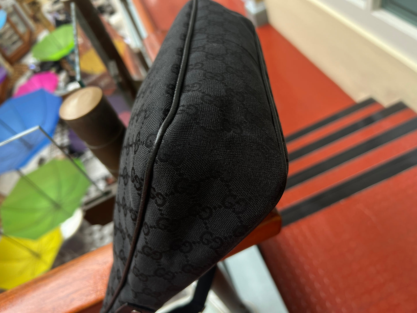 Pre-loved Gucci Black GG Canvas and Leather Crossbody Bag