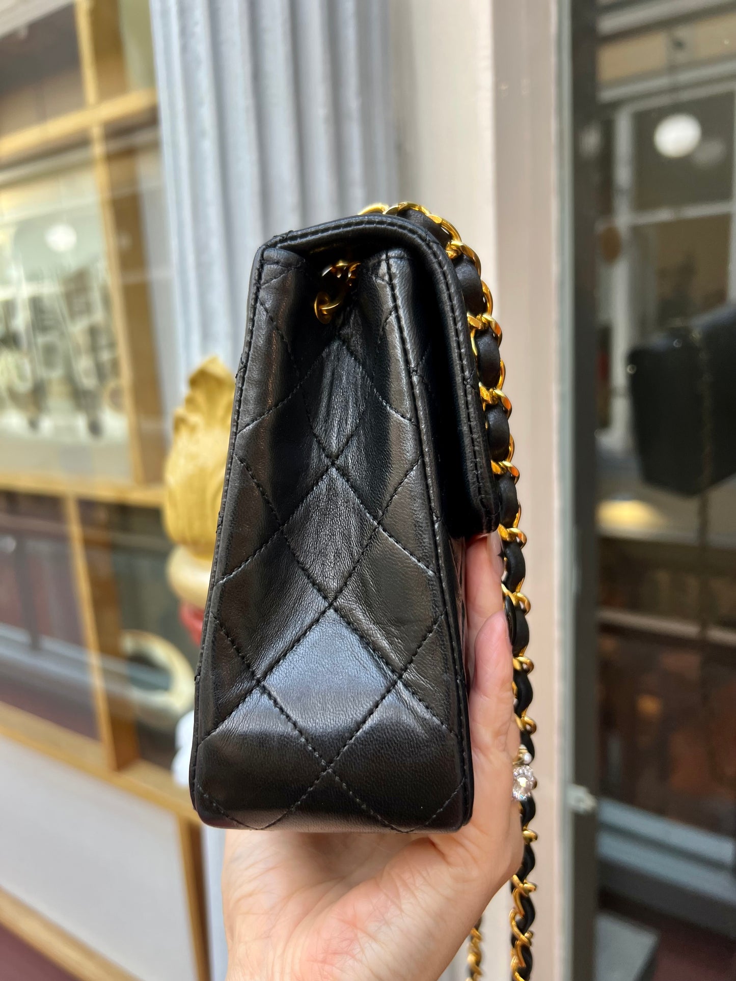 Pre-loved Chanel Vintage Mini Classic Flat 20cm Lambskin Shoulder Bag 90s