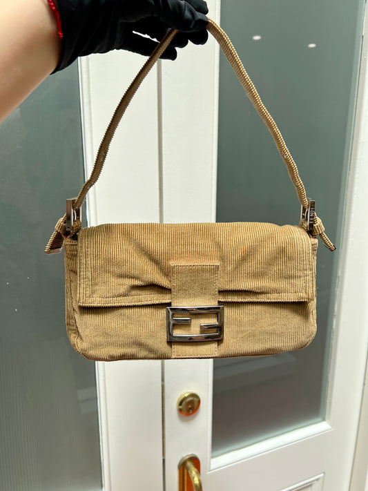 Pre-loved Fendi Corduroy Baguette Shouder Bag Camel