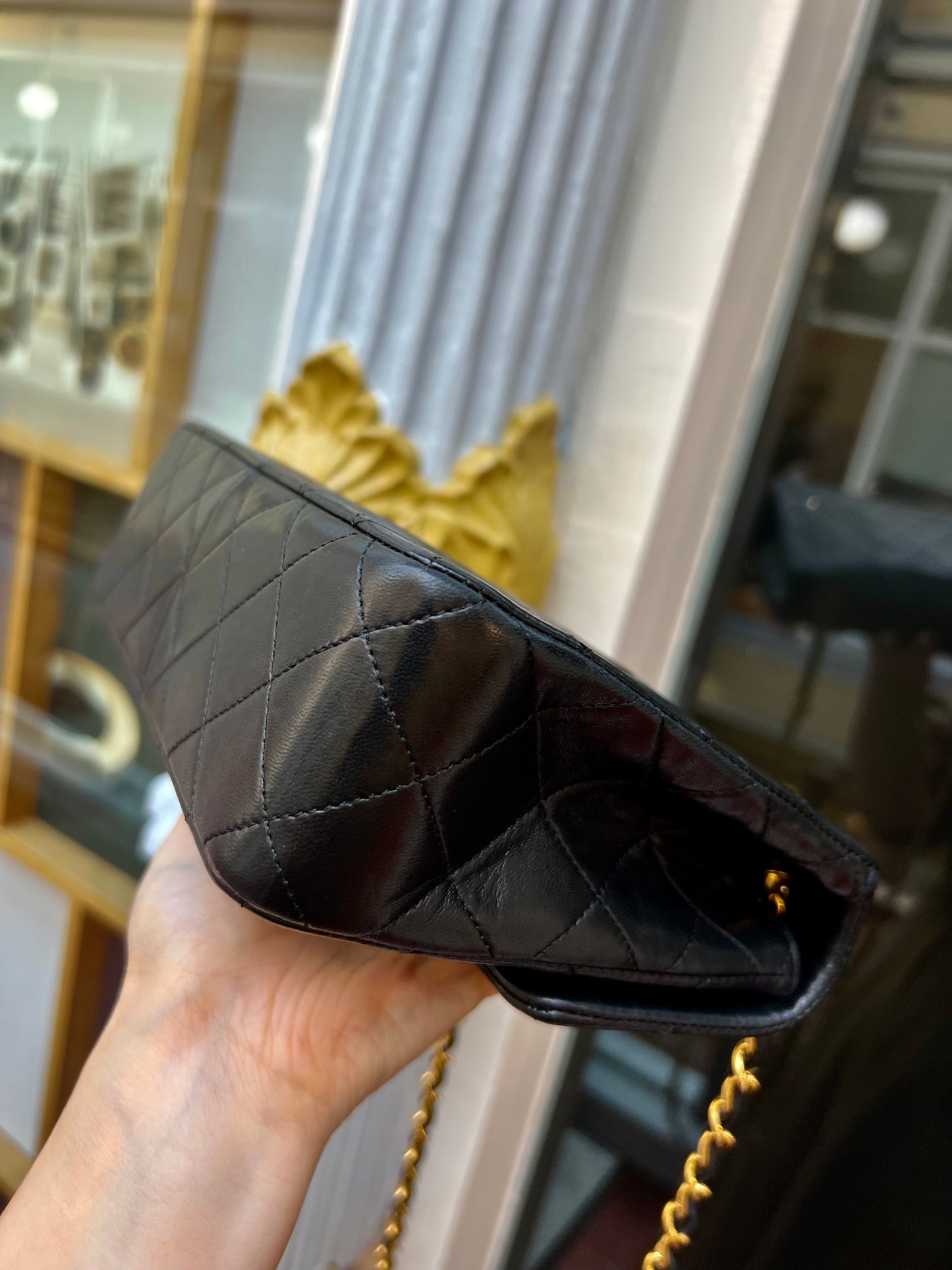Pre-loved Chanel Vintage Mini Classic Flat 20cm Lambskin Shoulder Bag 90s