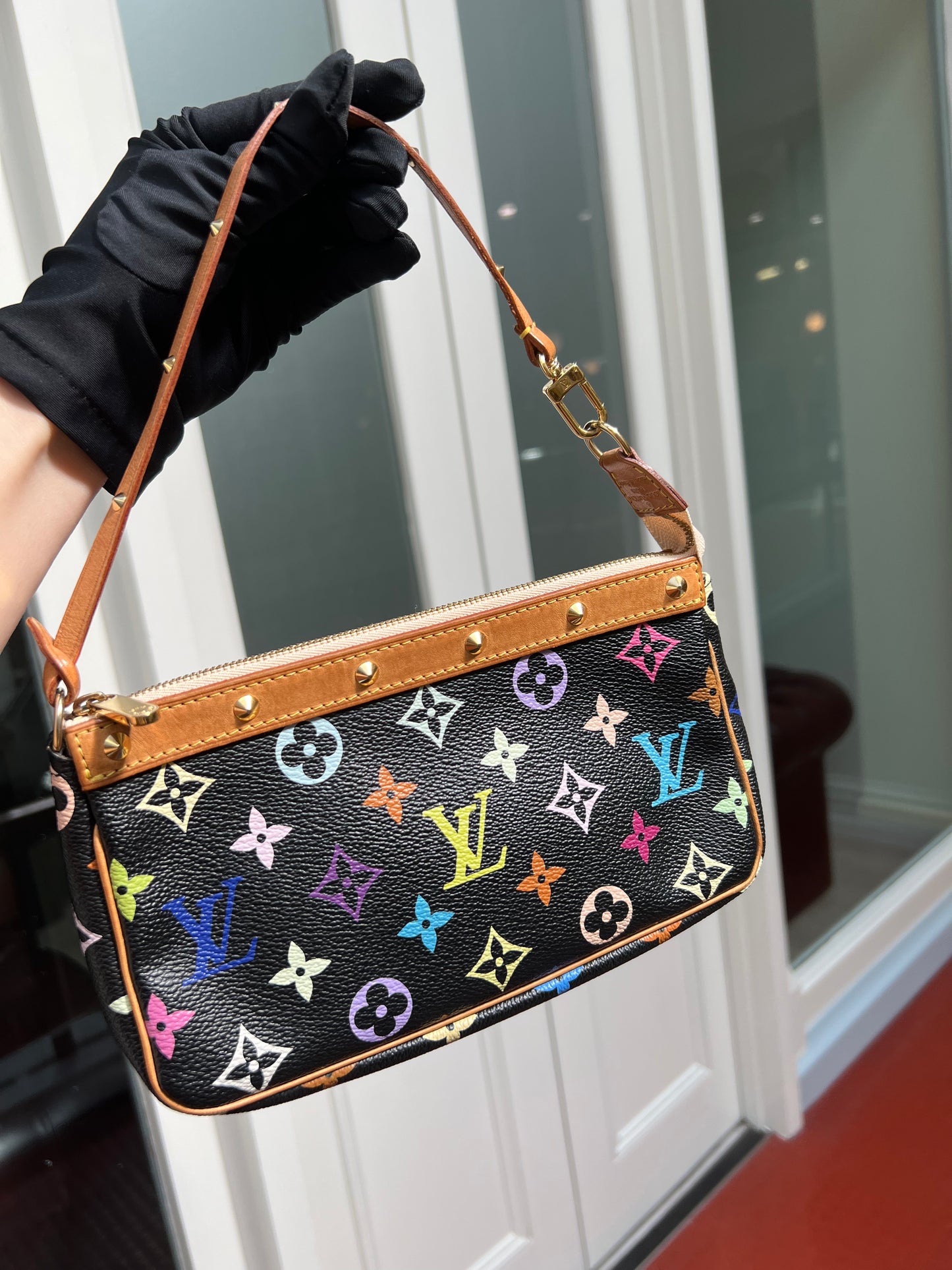 Pre-loved Louis Vuitton Vintage Pochette Accessoire Leather  Handbag In Takashi Murakami Multicolour Monogram