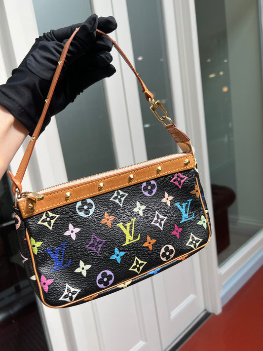 Pre-loved Louis Vuitton Vintage Pochette Accessoire Leather  Handbag In Takashi Murakami Multicolour Monogram