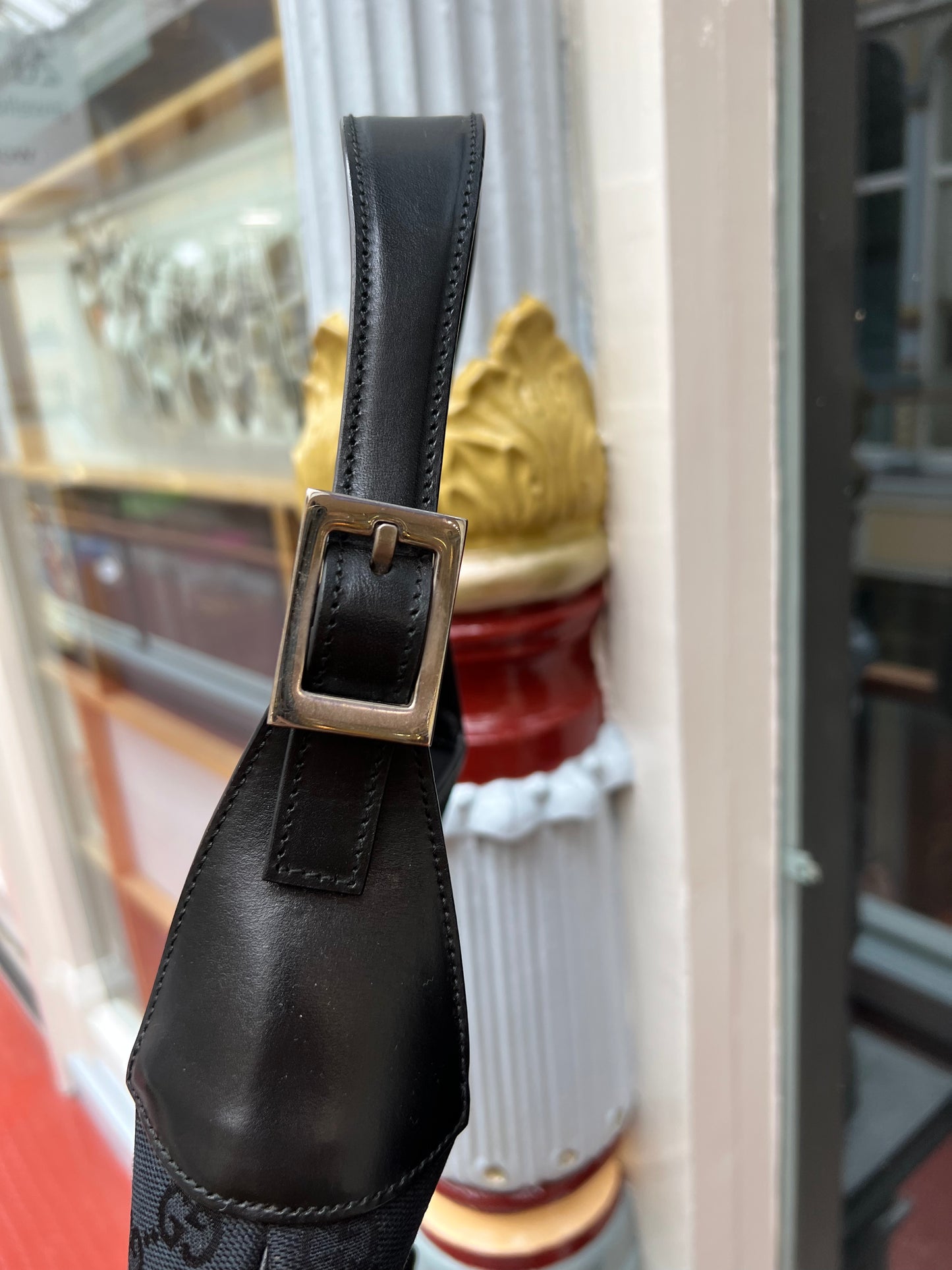 Pre-loved Gucci Black GG Canvas and Leather Jackie O Hobo