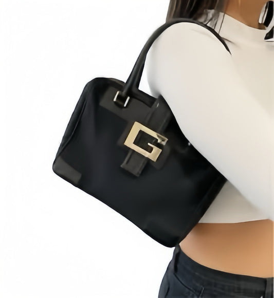 Pre-Loved F/W 2000 Gucci by Tom Ford G Buckle Black Nylon Bag Y2K Gold hardware