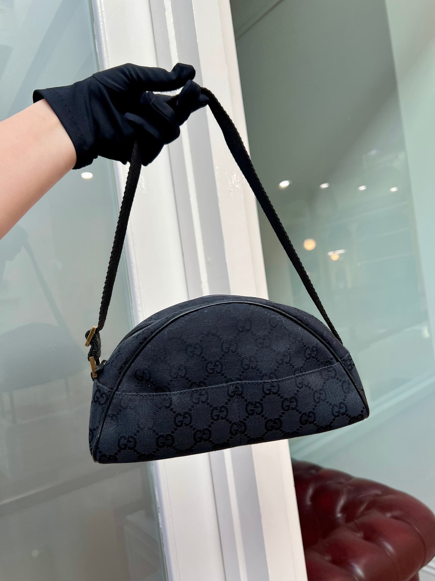 Pre-loved Gucci GG Monogram Half Moon Pochette Shoulder Bag Black