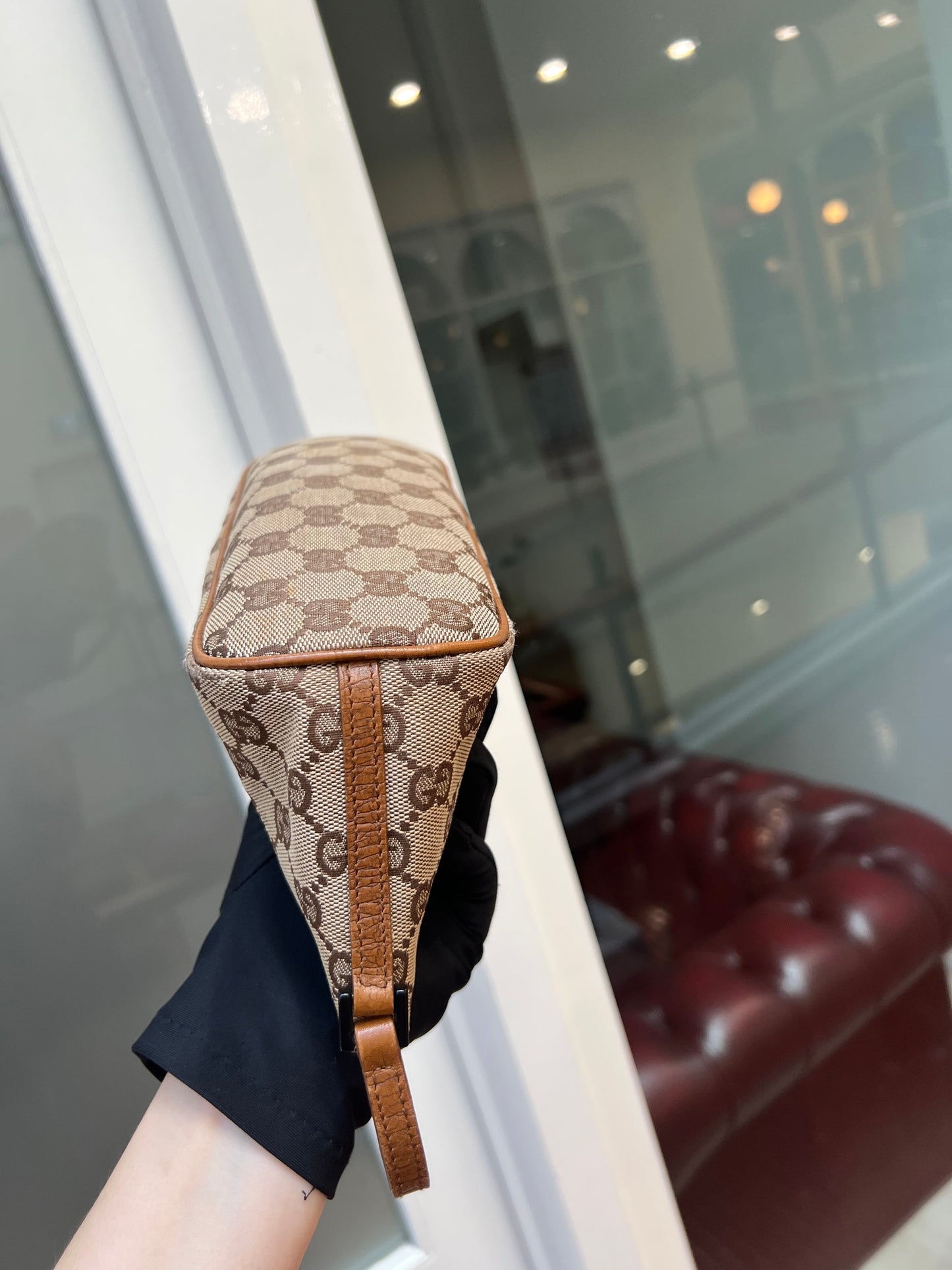 Pre-loved Gucci vintage GG Canvas Boat Baguette Bag Brown