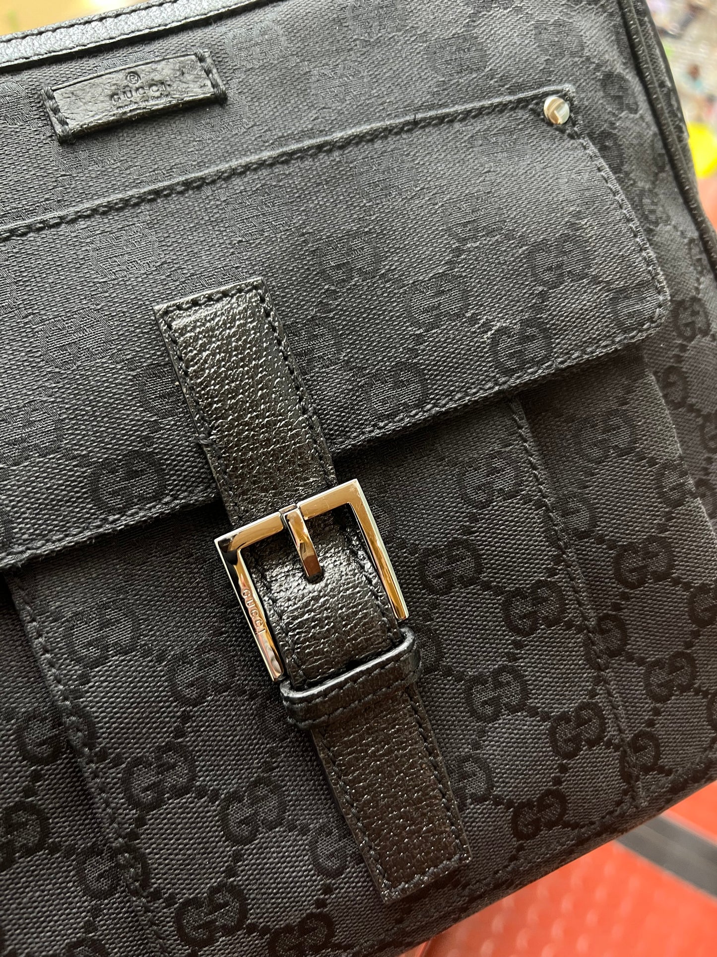 Pre-loved Gucci Black GG Canvas and Leather Crossbody Bag