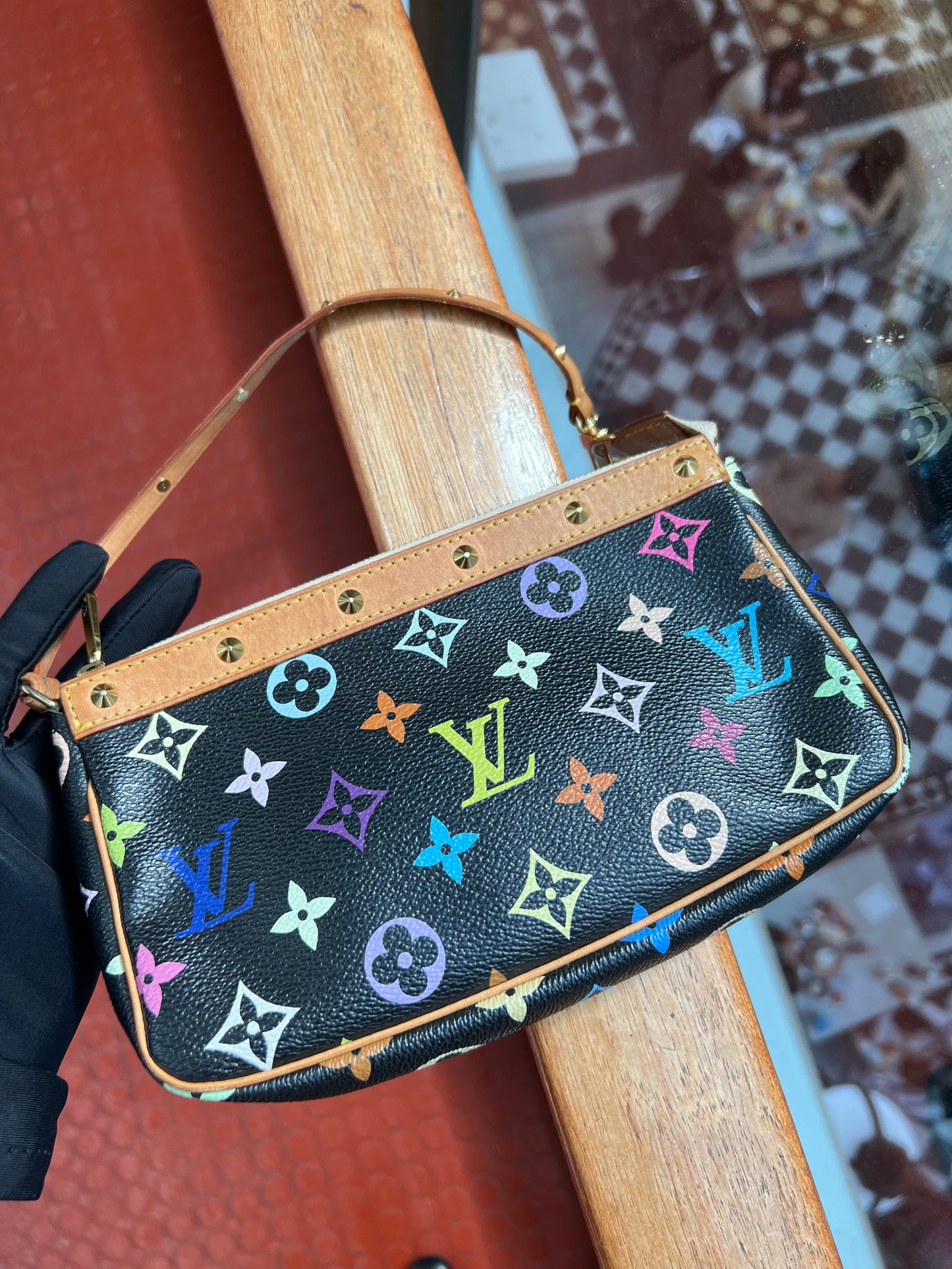 Pre-loved Louis Vuitton Vintage Pochette Accessoire Leather Handbag In Takashi Murakami Multicolour Monogram