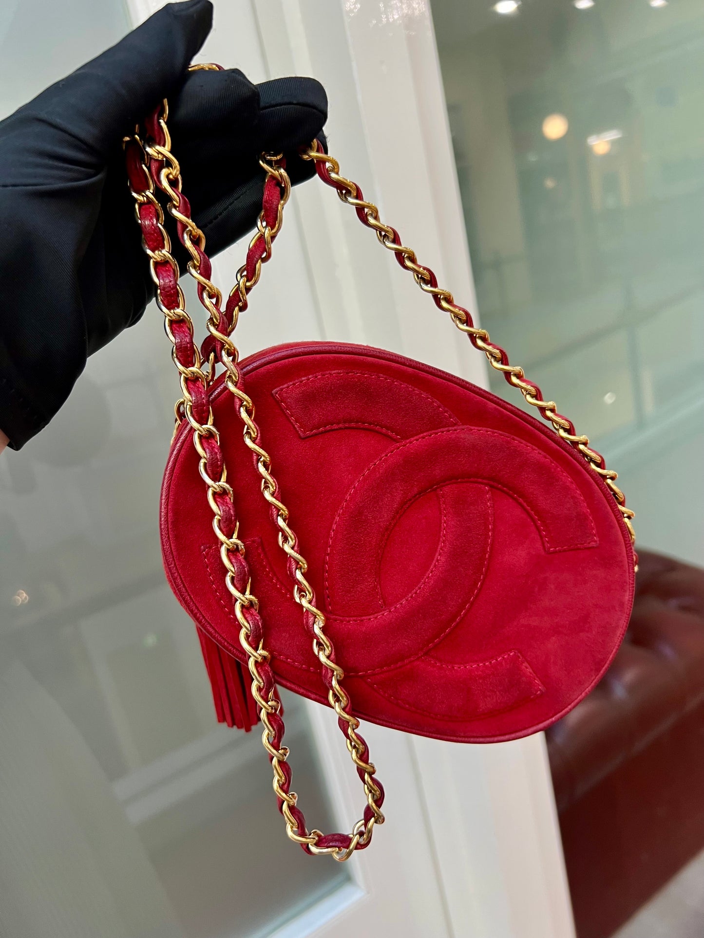 Pre-loved Chanel Vintage Oval CC Tassel Crossbody Bag Suede 90s