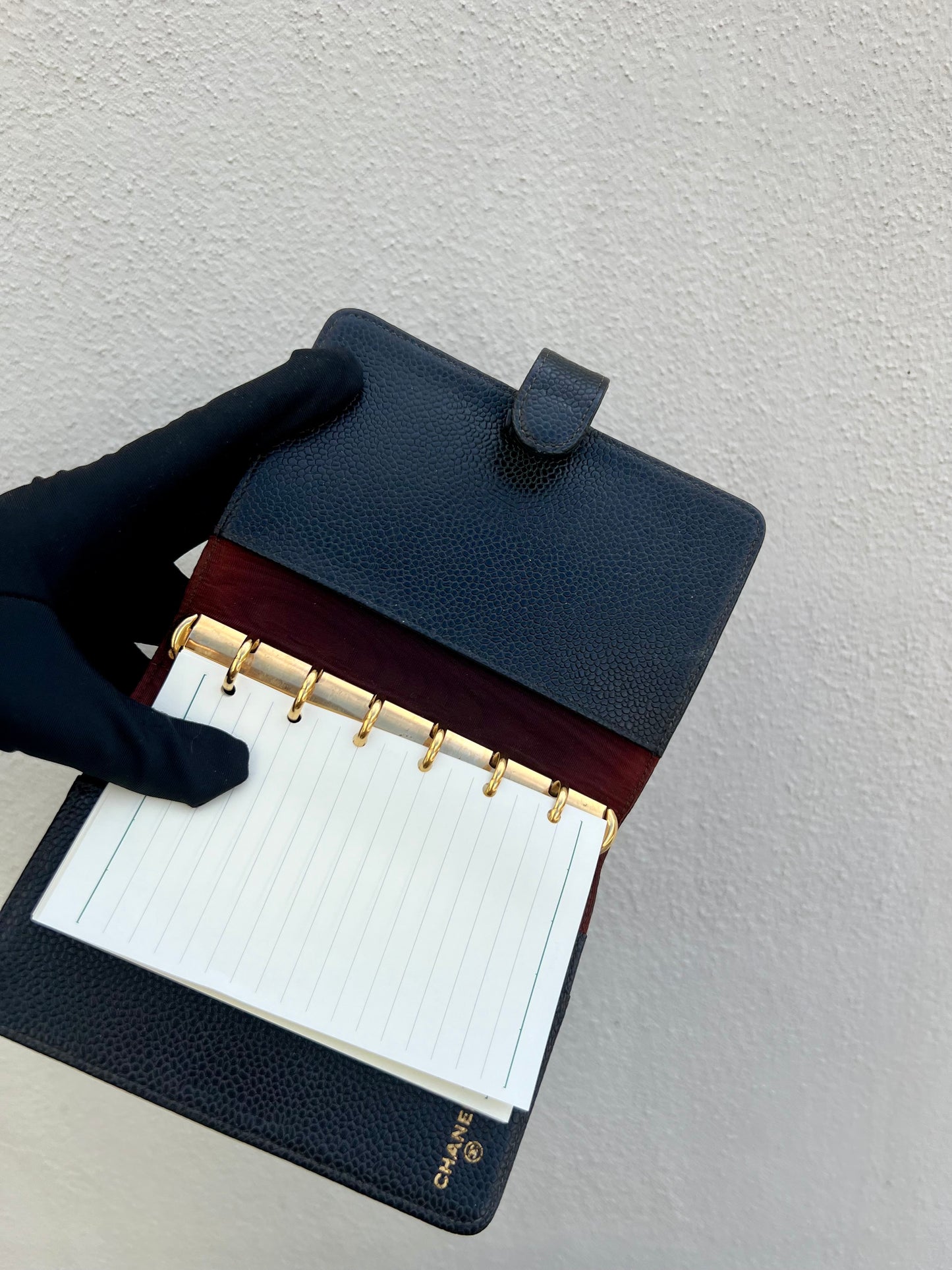 Pre- loved Chanel pocket book Cover Black Caviar Leather Notebook Cover
