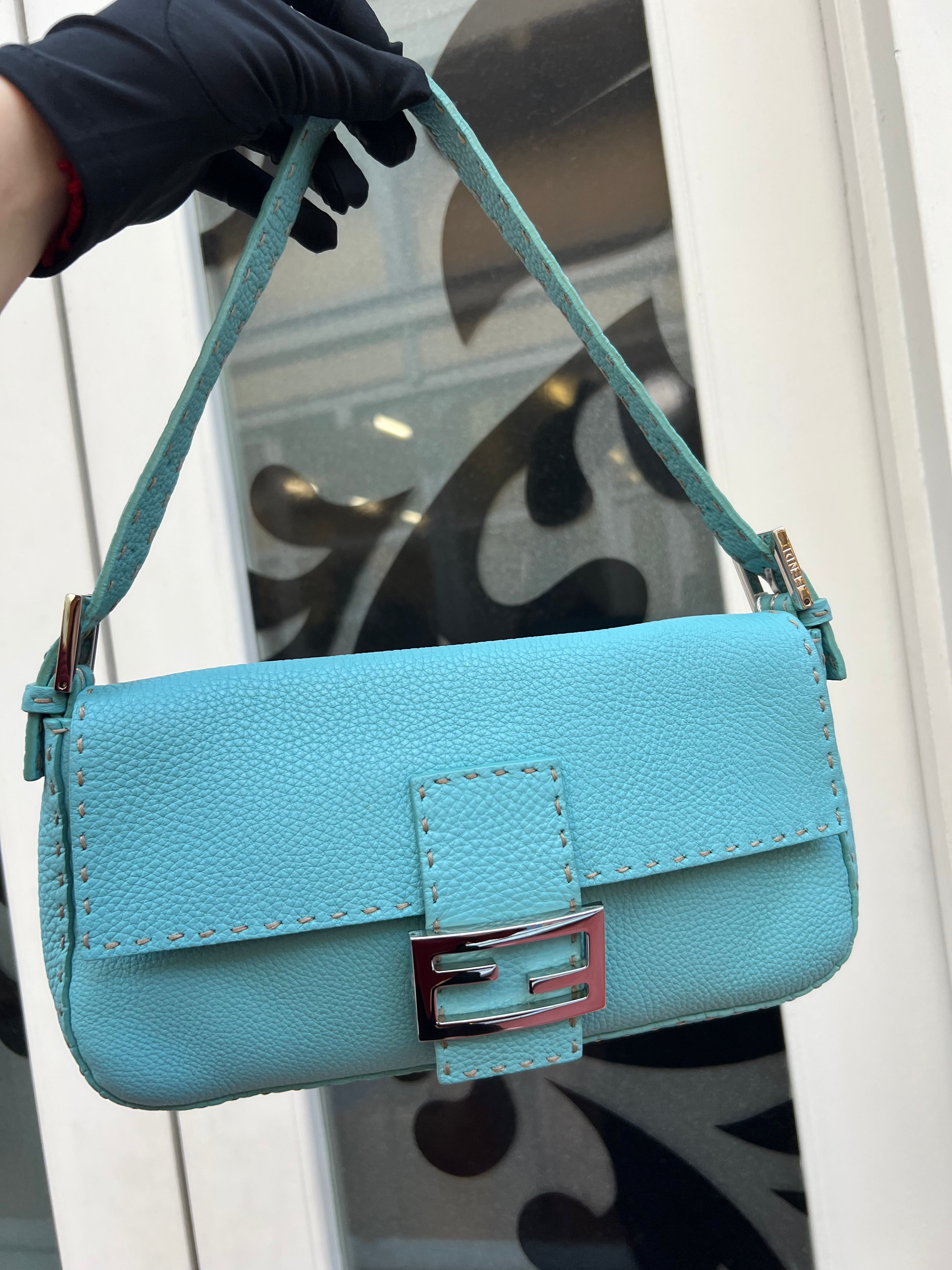 Pre loved Fendi Vintage Blue Leather Baguette Handbag Vintage Muse Adelaide