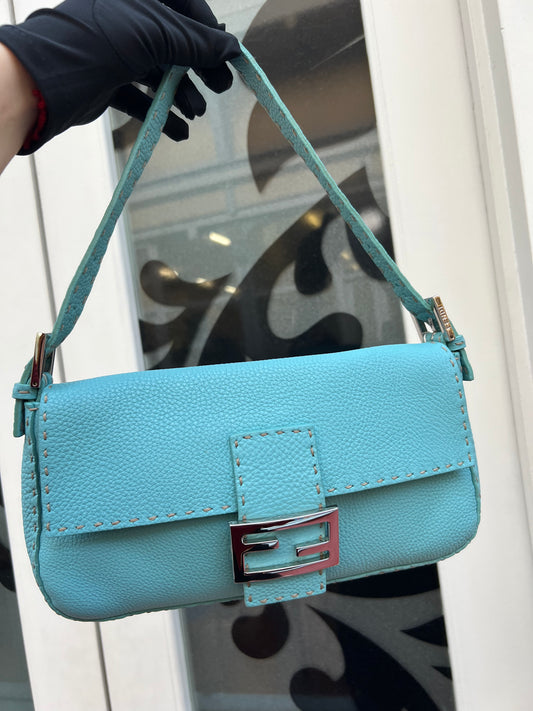 Pre-loved Fendi Vintage Blue Leather Baguette Handbag