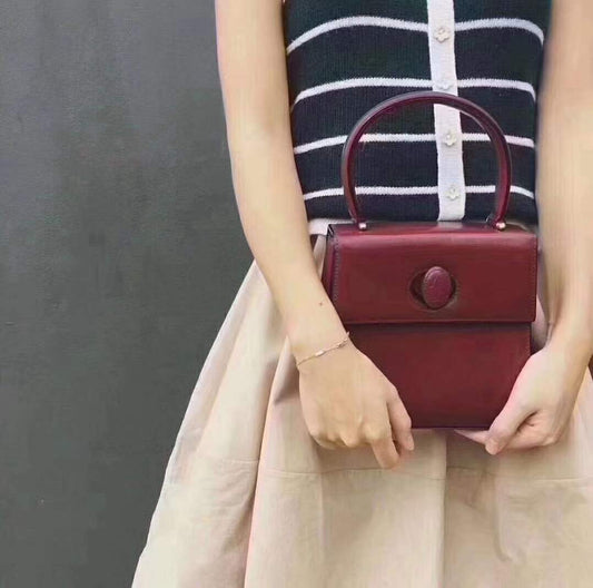 Pre-loved Cartier Vintage Wine Burgundy Leather Kelly Style Mini Top Handle Bag