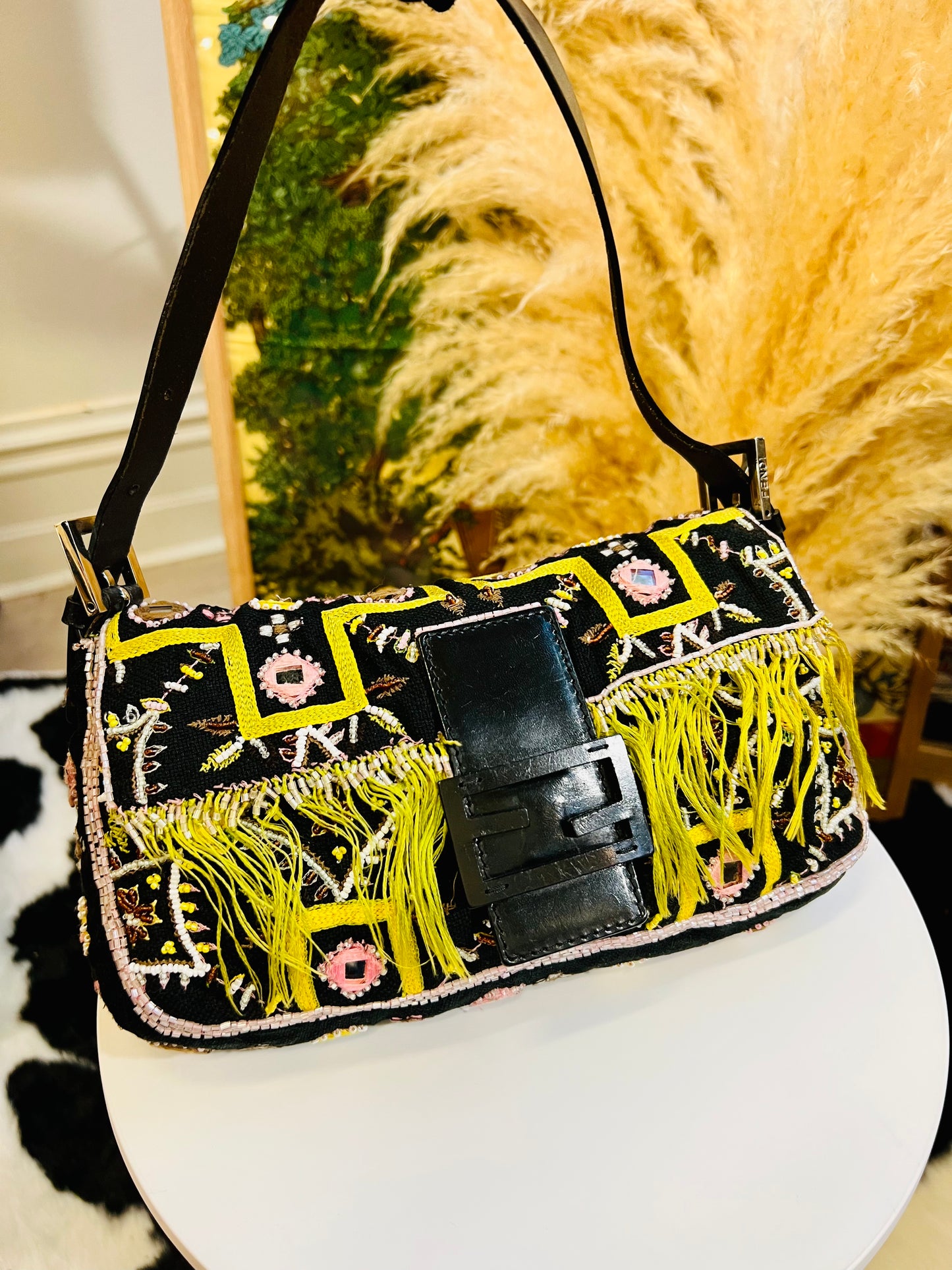 Pre-loved Fendi Vintage FF Logo Beads embellished Baguette Bag