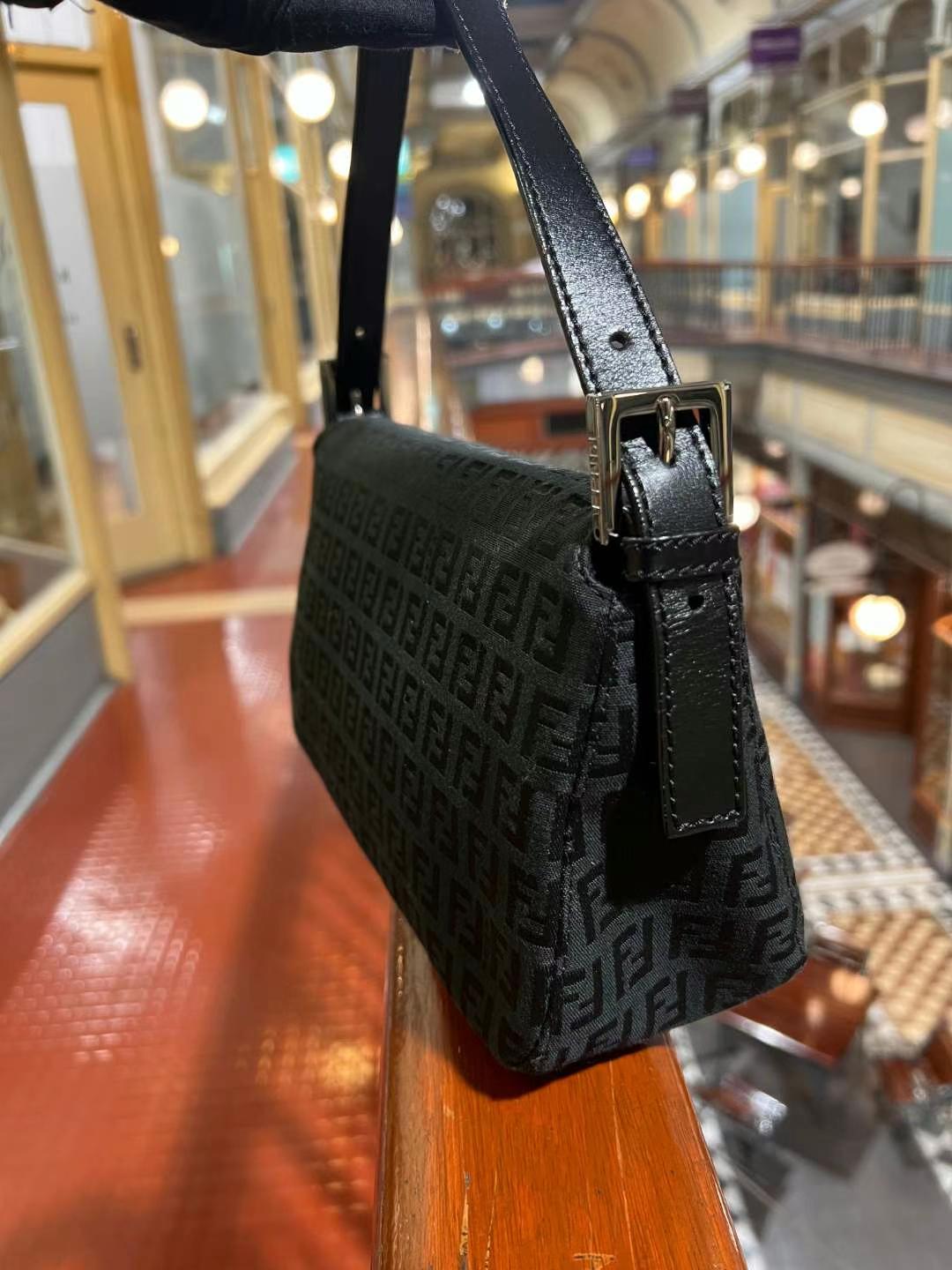 Pre-loved Fendi Vintage Mini Zucchino Pattern Baguette Handbag Black