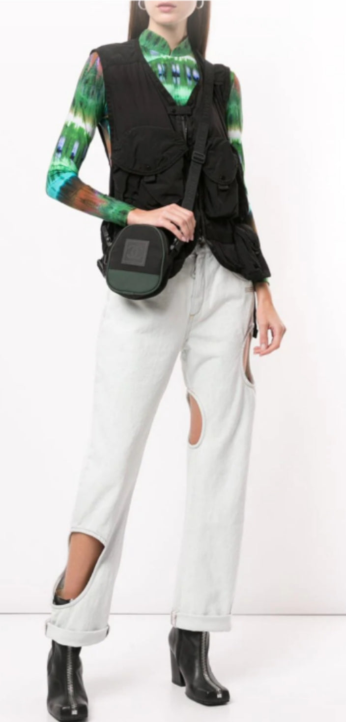 Pre-loved Chanel Vinatge Sport Line Crossbody Bag Black Green
