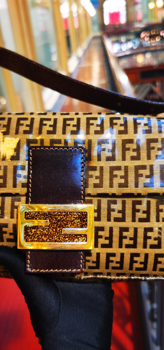 Pre-loved Fendi Vintage Crystal Leather Baguette Handbag