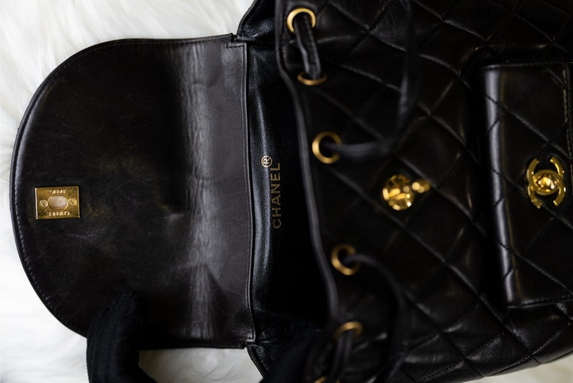Pre-loved Chanel Vintage Black Lambskin Duma Backpack