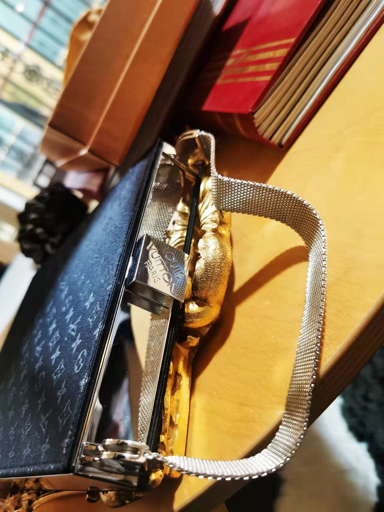 Pre-loved Louis Vuitton Vintage Ange Noir Gm evening handbag in black monogram silk
