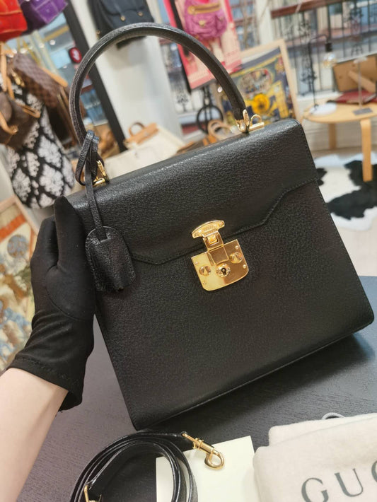 Pre-loved Gucci Vintage Leather Kelly Shoulder Bag Black
