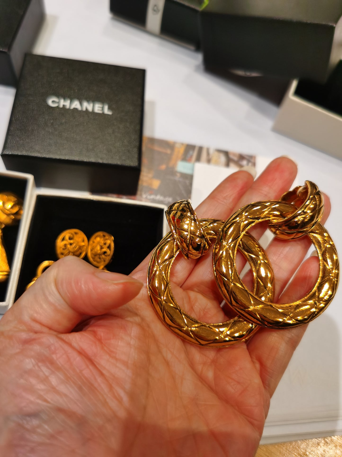 Pre-loved Chanel Vintage 1990s Diamond-embossed Hoop Clip-on Earrings
