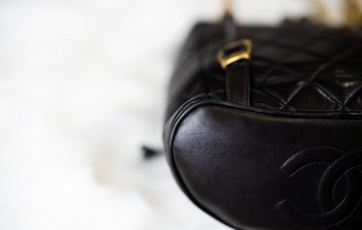Pre-loved Chanel Vintage Black Lambskin Duma Backpack