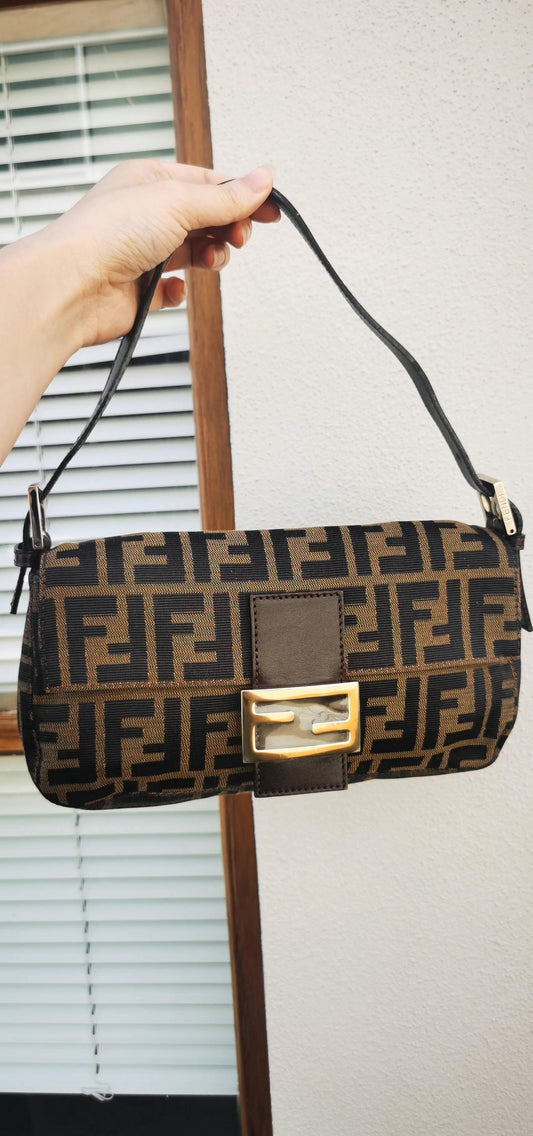Pre-loved Fendi Vintage Zucca Baguette Handbag Silver Hardware