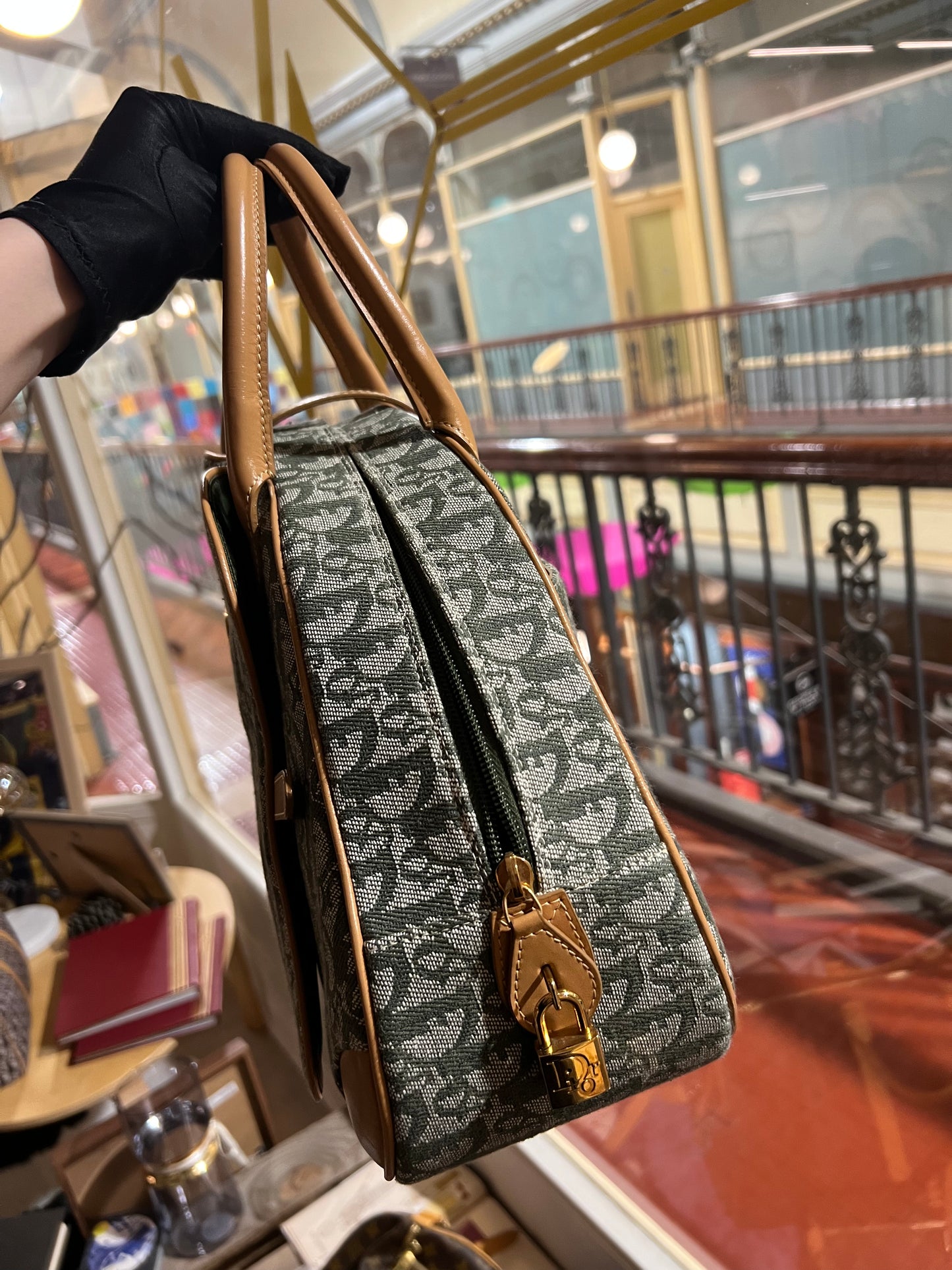 Pre-loved Dior Vintage Saddle Bowler Handbag Matcha Green Monogram