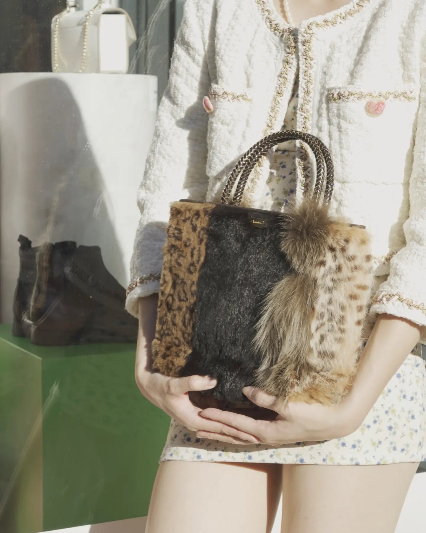 Pre-loved Dior Vintage Brown Muli-fur Animal Print Leathe Tote Bag