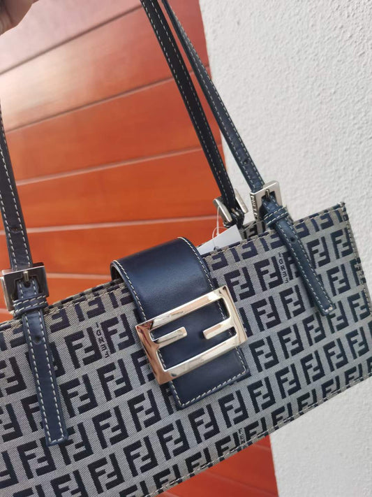 Pre-loved Fendi Vintage Zucchino Pattern Handbag Navy