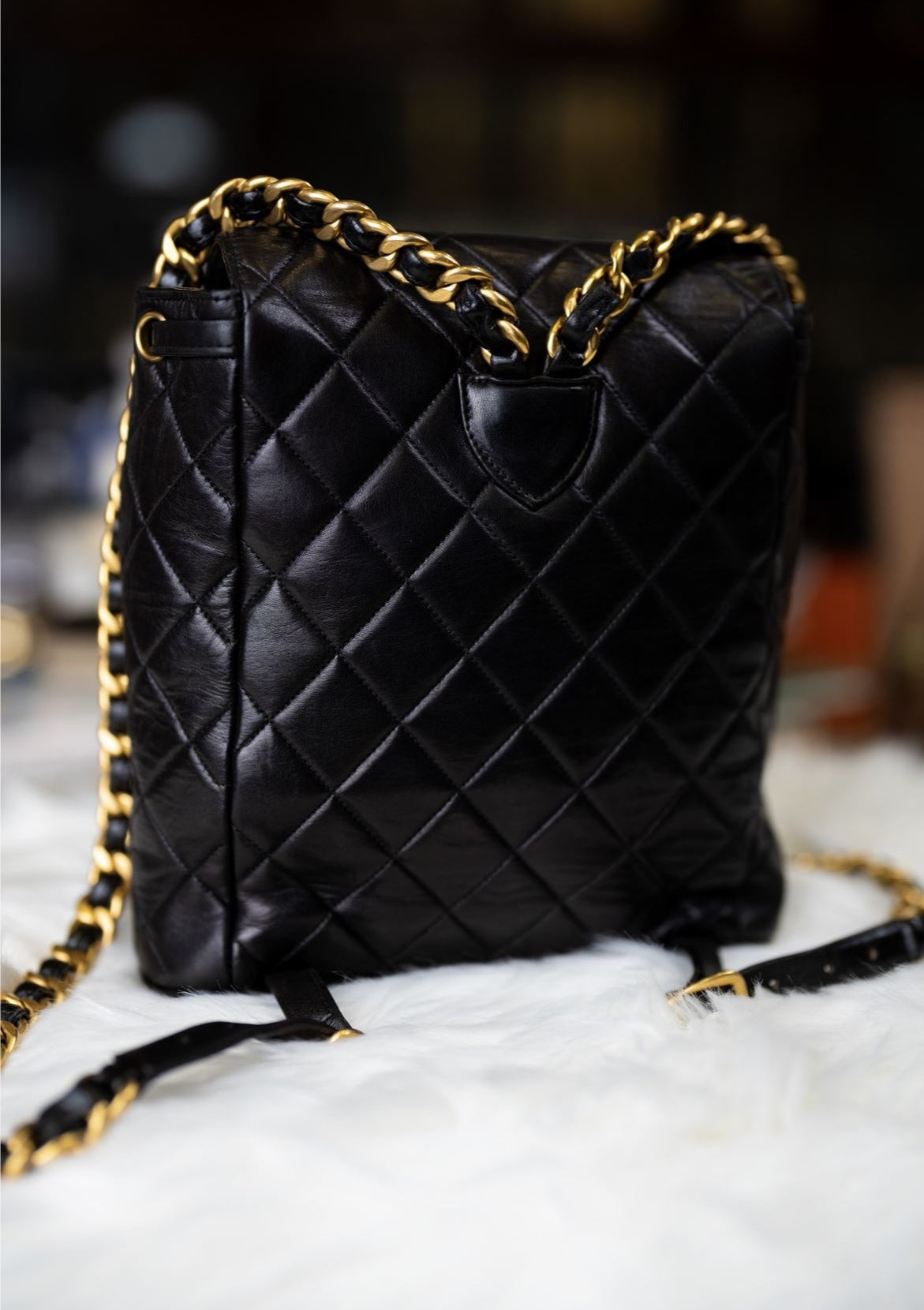 Pre-loved Chanel Vintage Black Lambskin Duma Backpack