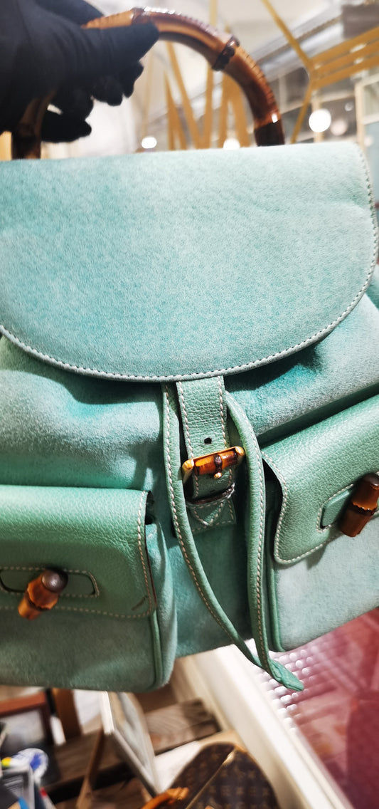 Pre-loved Gucci Vintage Bamboo Backpack Tiffany-blue