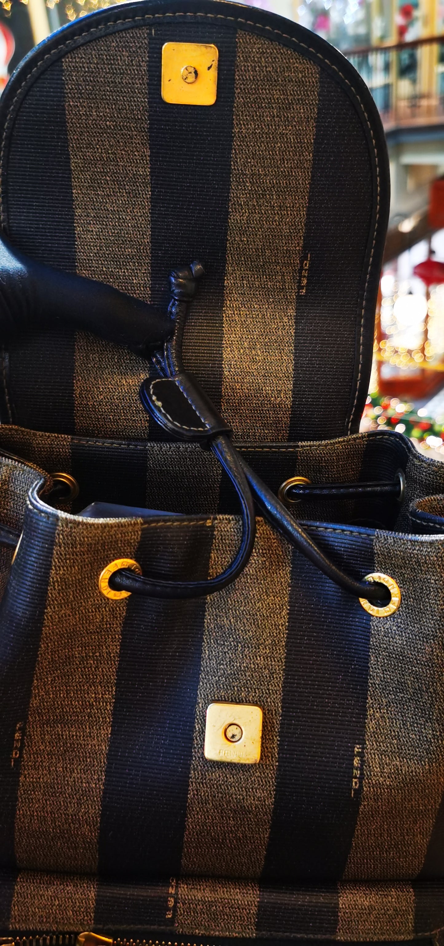 Pre-loved Fendi Vintage Backpack in Brown Pequin Striped