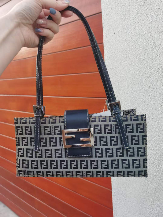 Pre-loved Fendi Vintage Zucchino Pattern Handbag Navy