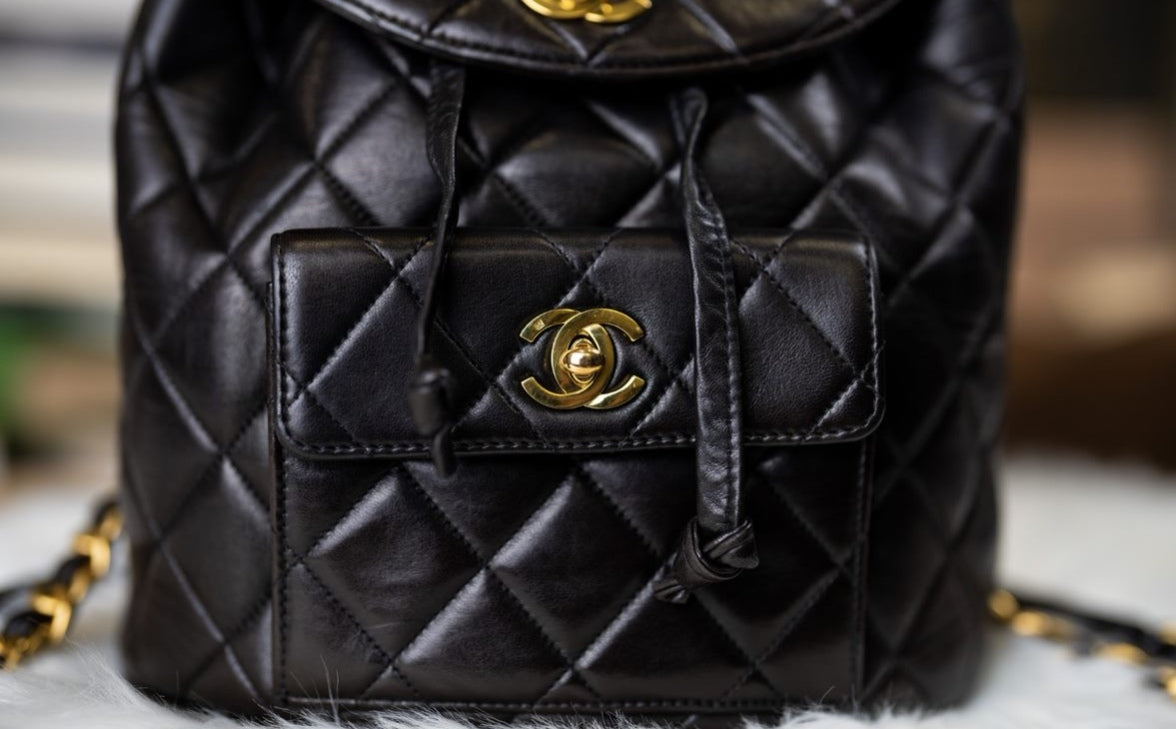 Pre-loved Chanel Vintage Black Lambskin Duma Backpack