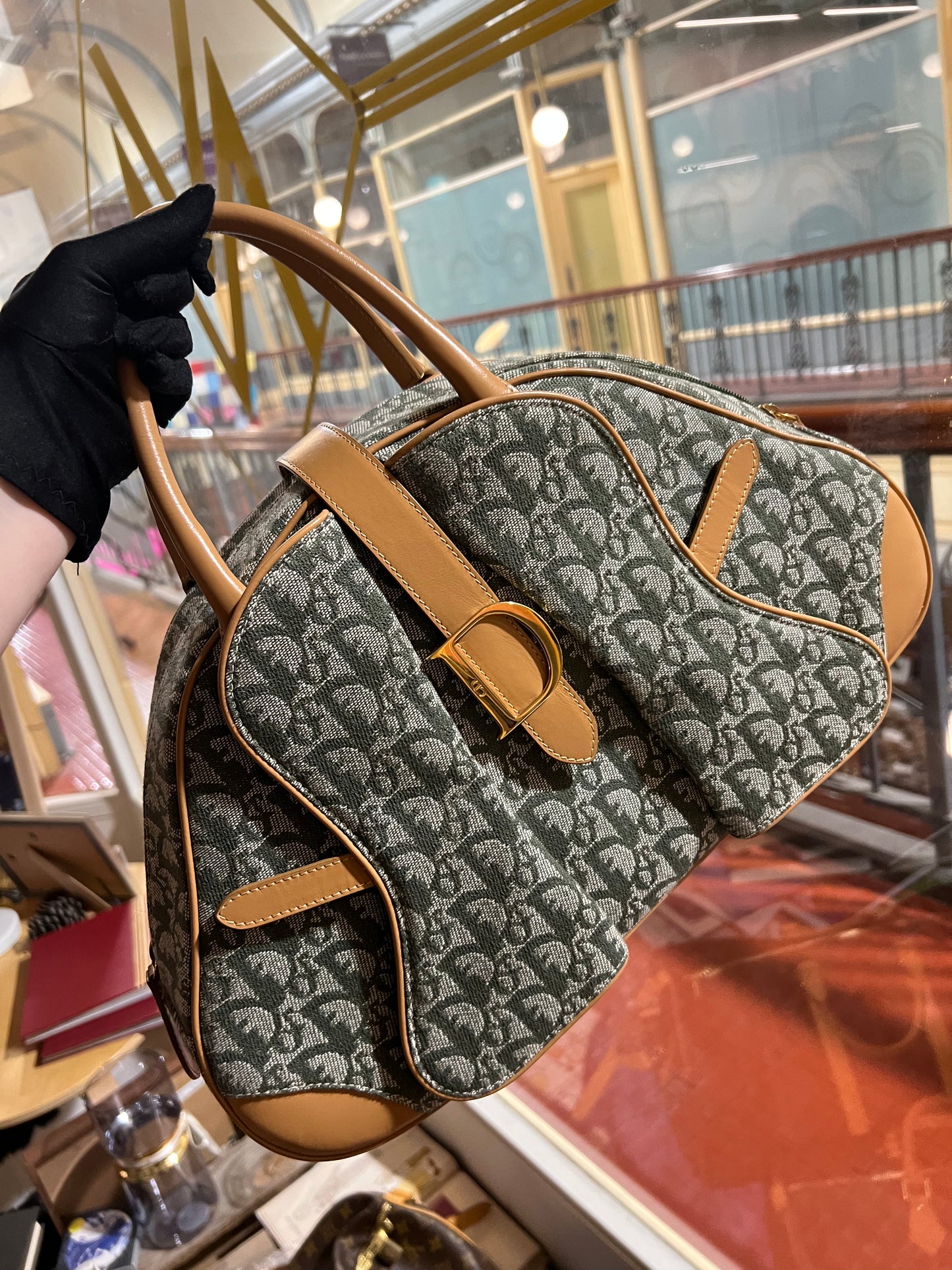 Pre-loved Dior Vintage Saddle Bowler Handbag Matcha Green Monogram