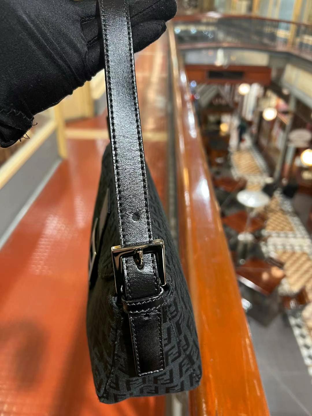 Pre-loved Fendi Vintage Mini Zucchino Pattern Baguette Handbag Black