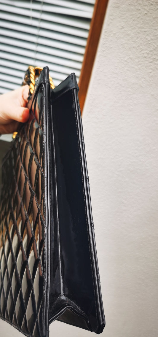 Pre-loved Chanel Vintage Patent Leather Handbag Black
