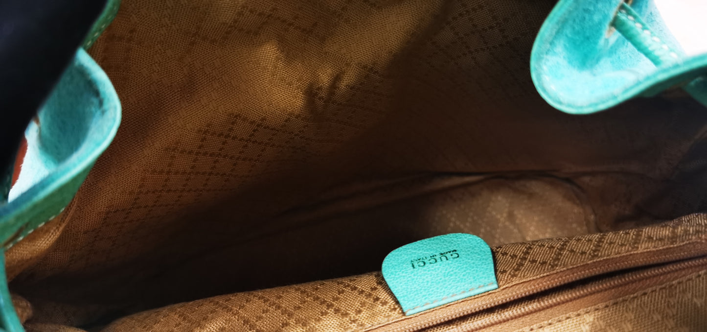 Pre-loved Gucci Vintage Bamboo Backpack Tiffany-blue