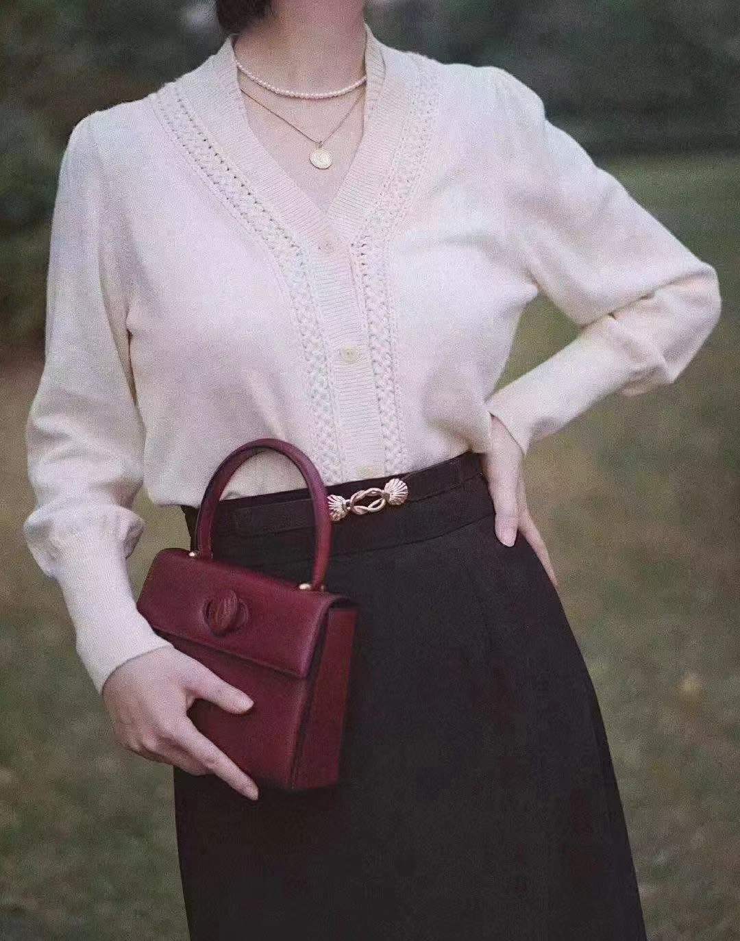 Pre-loved Cartier Vintage Wine Burgundy Leather Kelly Style Mini Top Handle Bag