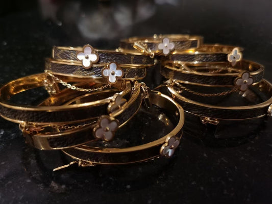 Upcycled Luxury monogram canvas gold-plated and mother of pearl bracelet