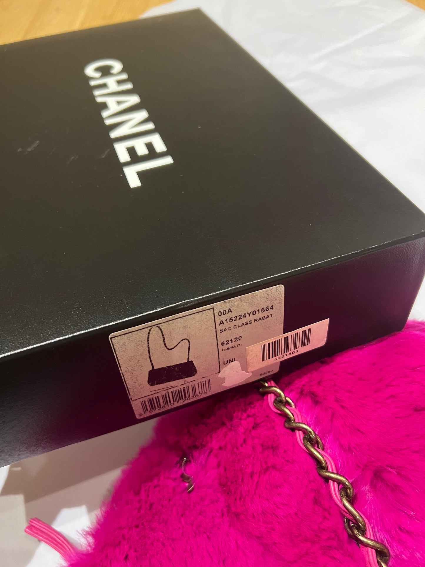 Pre-loved Chanel Fuchsia Pink Rabbit Fur Chain Shoulder Bag